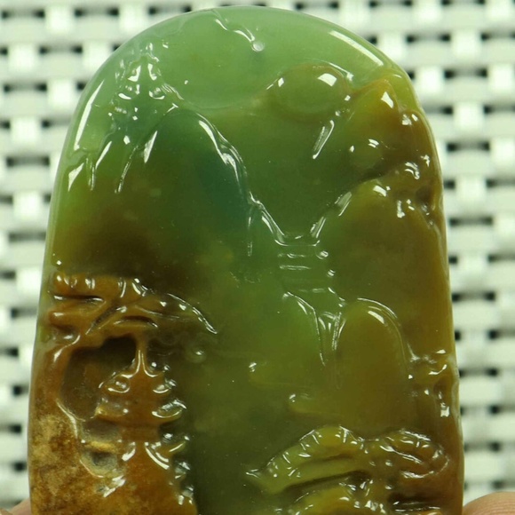 Cert'd Yellow Natural A JADE jadeite Carved Pendant Landscape 山水 - Picture 4 of 8